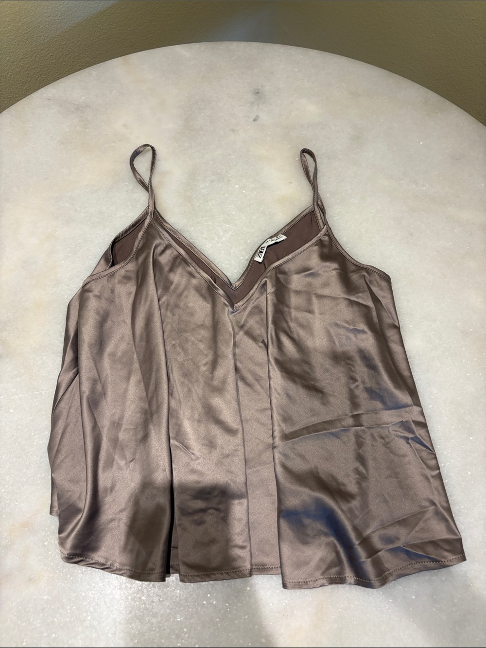Zara Satin V-Neck Cami in Taupe